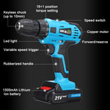 New    18+1 Clutch Positions LED Light 2 Speed 10MM Keyless Chuck with    2pcs  Lithium Ion Batteries 21V Cordless Rechargeable Electric Drill ScrewDriver