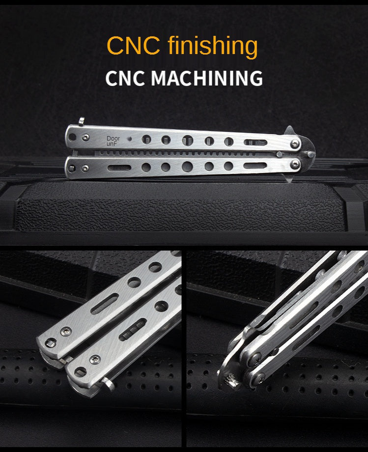Outdoor camping practice knife without blade decompression swing comb stainless steel folding comb beginner training tool