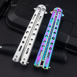 Outdoor camping practice knife without blade decompression swing comb stainless steel folding comb beginner training tool