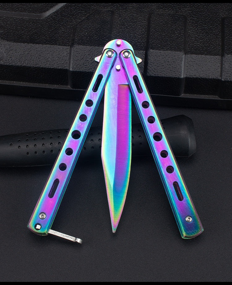 Outdoor camping practice knife without blade decompression swing comb stainless steel folding comb beginner training tool