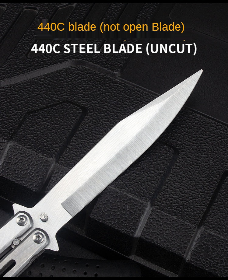Outdoor camping practice knife without blade decompression swing comb stainless steel folding comb beginner training tool