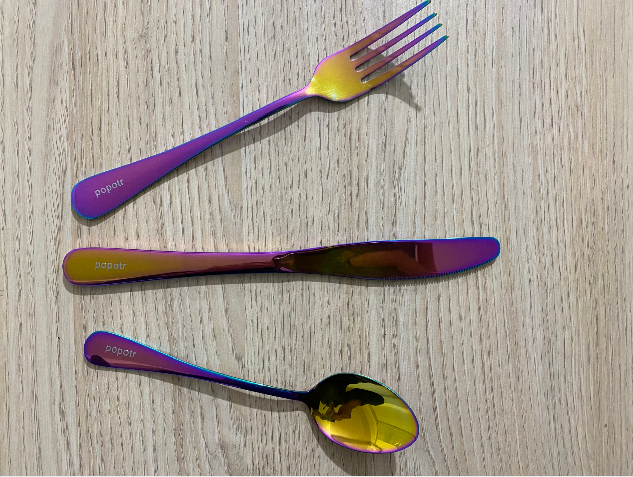 POPOTR Stainless steel table knives, forks and spoons