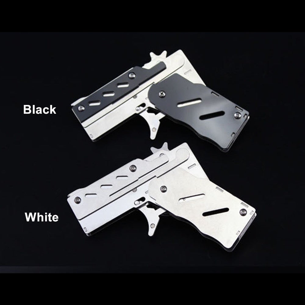 Folding Mini Rubber Band Gun All Metal Shooting Toys Gun Collection Six Shots Fire Continuously