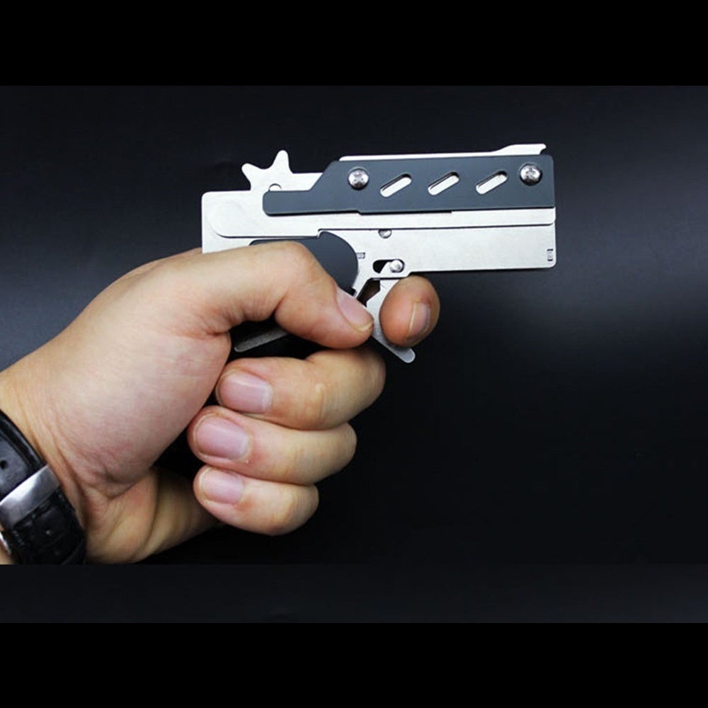 Folding Mini Rubber Band Gun All Metal Shooting Toys Gun Collection Six Shots Fire Continuously